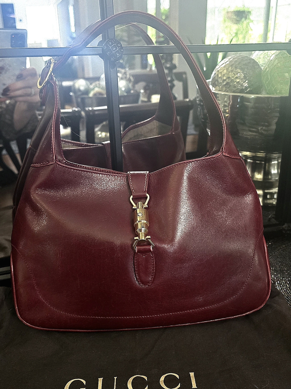 Vintage Gucci Jackie Burgundy Leather Shoulder Bag with Gold Hardware